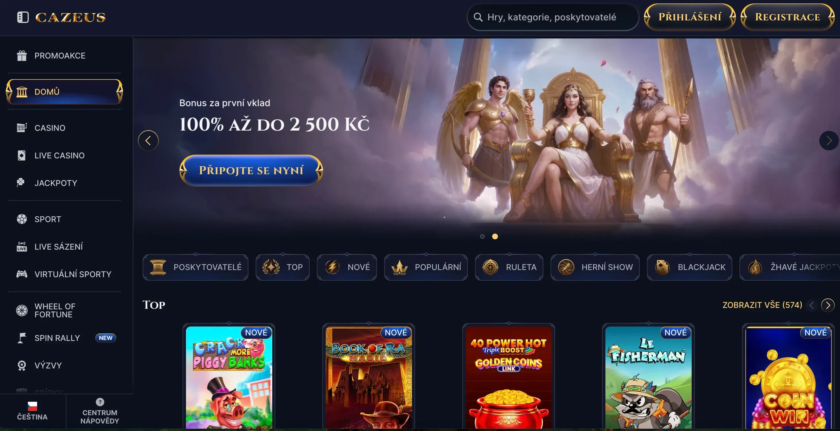 Domovská stránka Cazeus casino